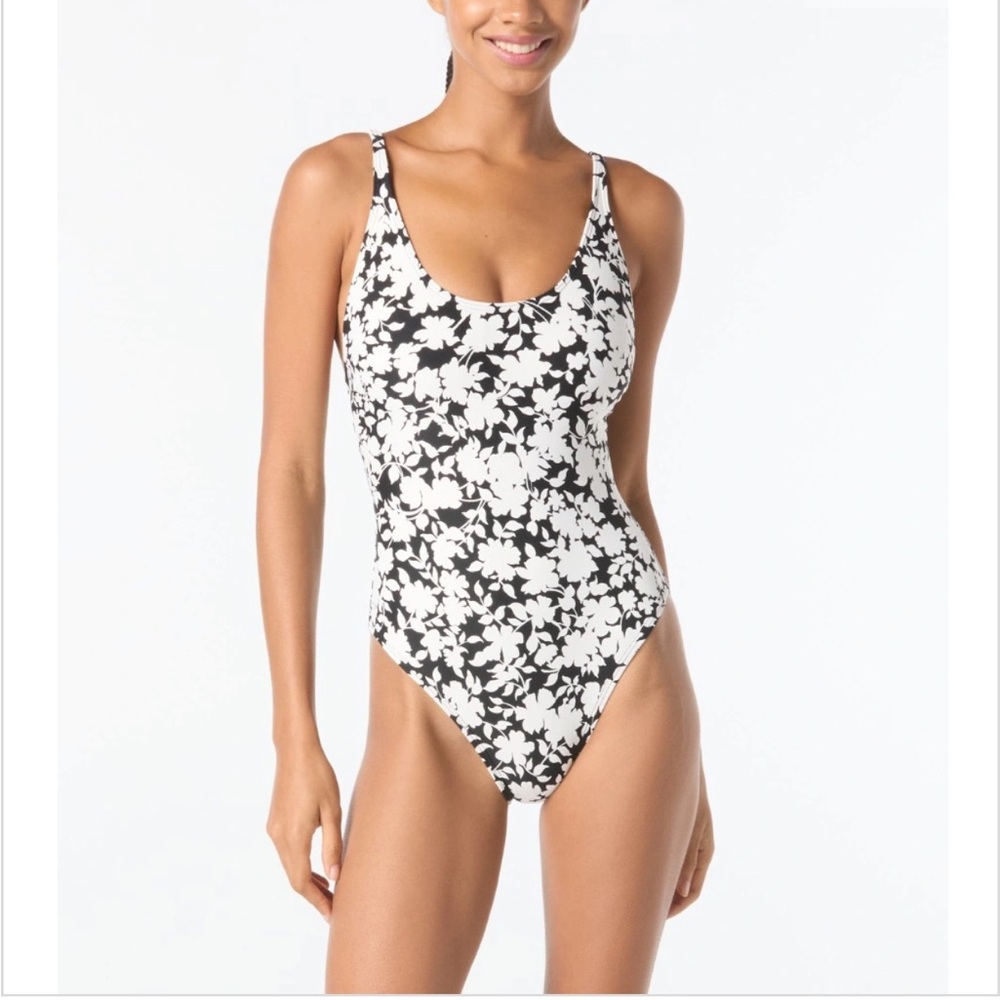 New MICHAEL Michael Kors Lace Back One Piece Swimsuit - Monotone Floral